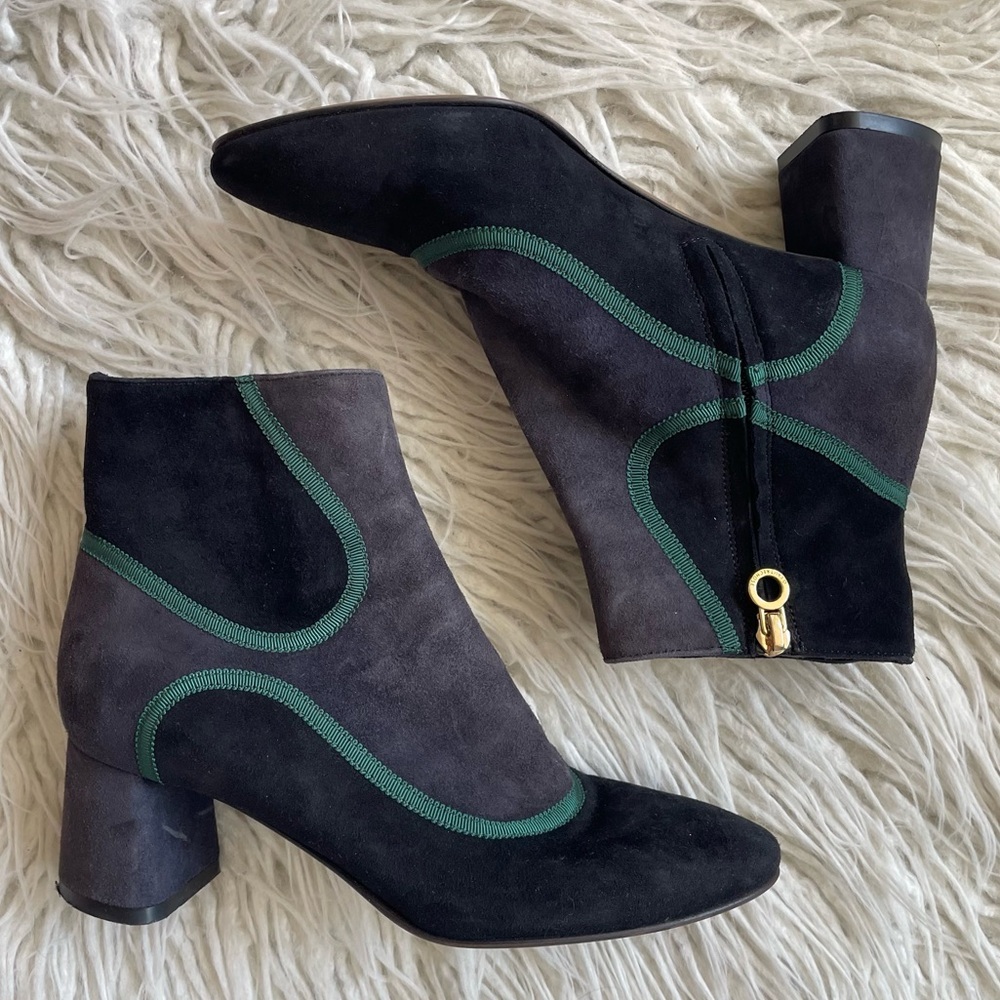L'Autre Chose Suede Colorblock Black Gray Pattern Retro Ankle Booties Size 35.5